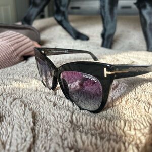 Tom Ford Black Acetate Sunglasses with Purple Gradient Lenses